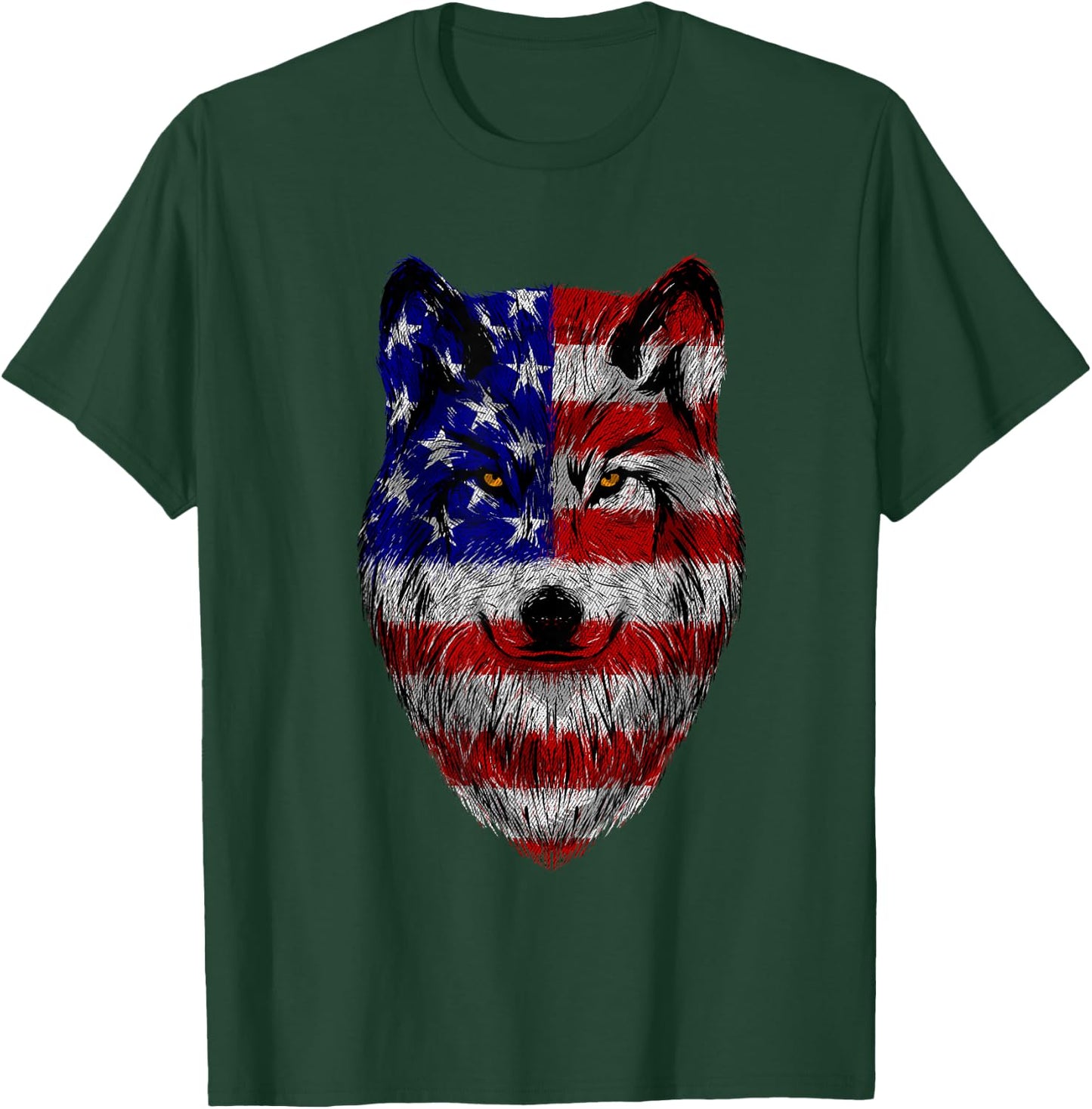 Patriotic Wolf - USA American Flag 4th of July Fourth T-Shirt - T-Shirt | Forest