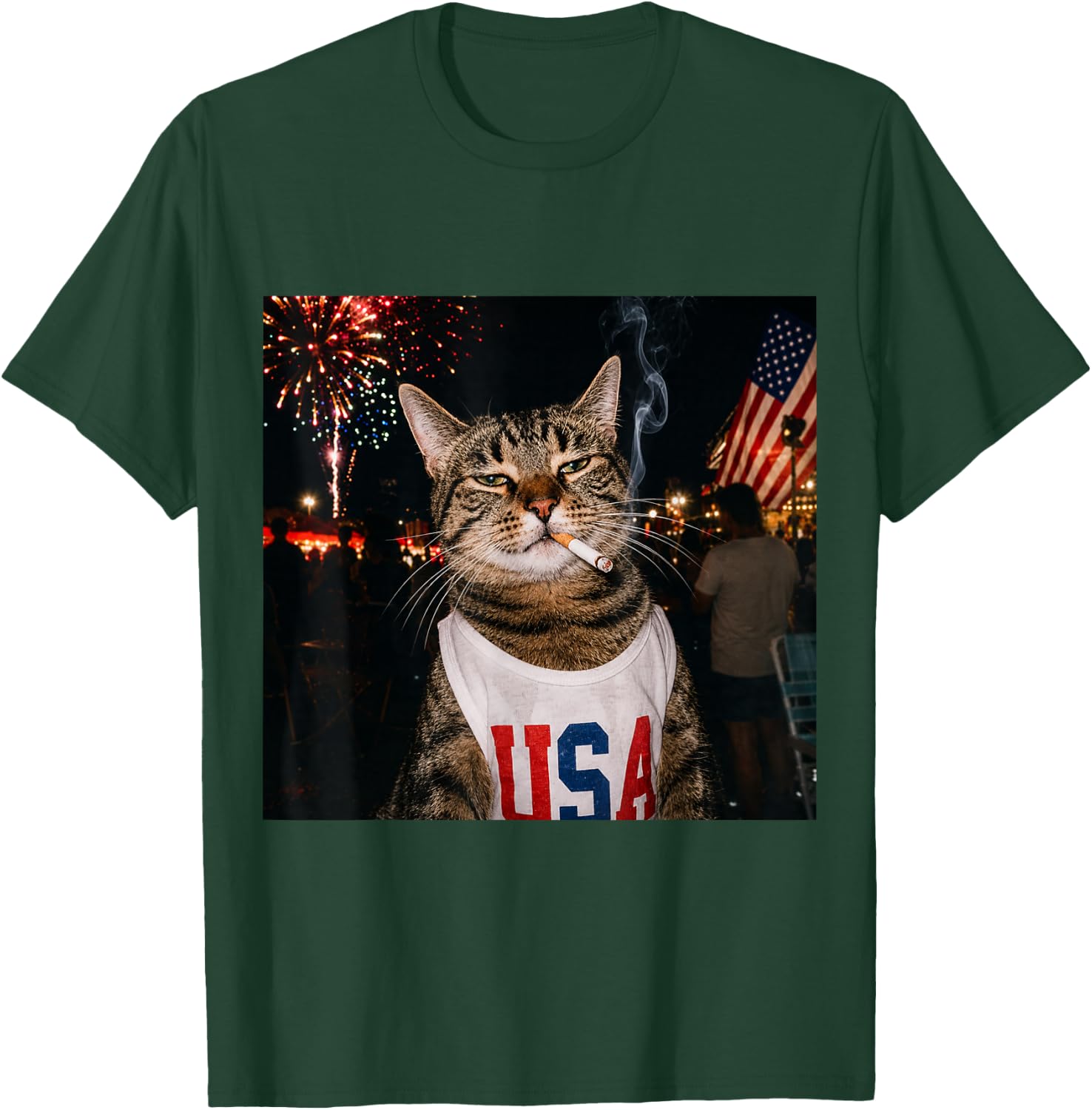 Funny Patriotic Smoking Cat Meme Vintage 4th of July 250 T-Shirt - T-Shirt | Forest