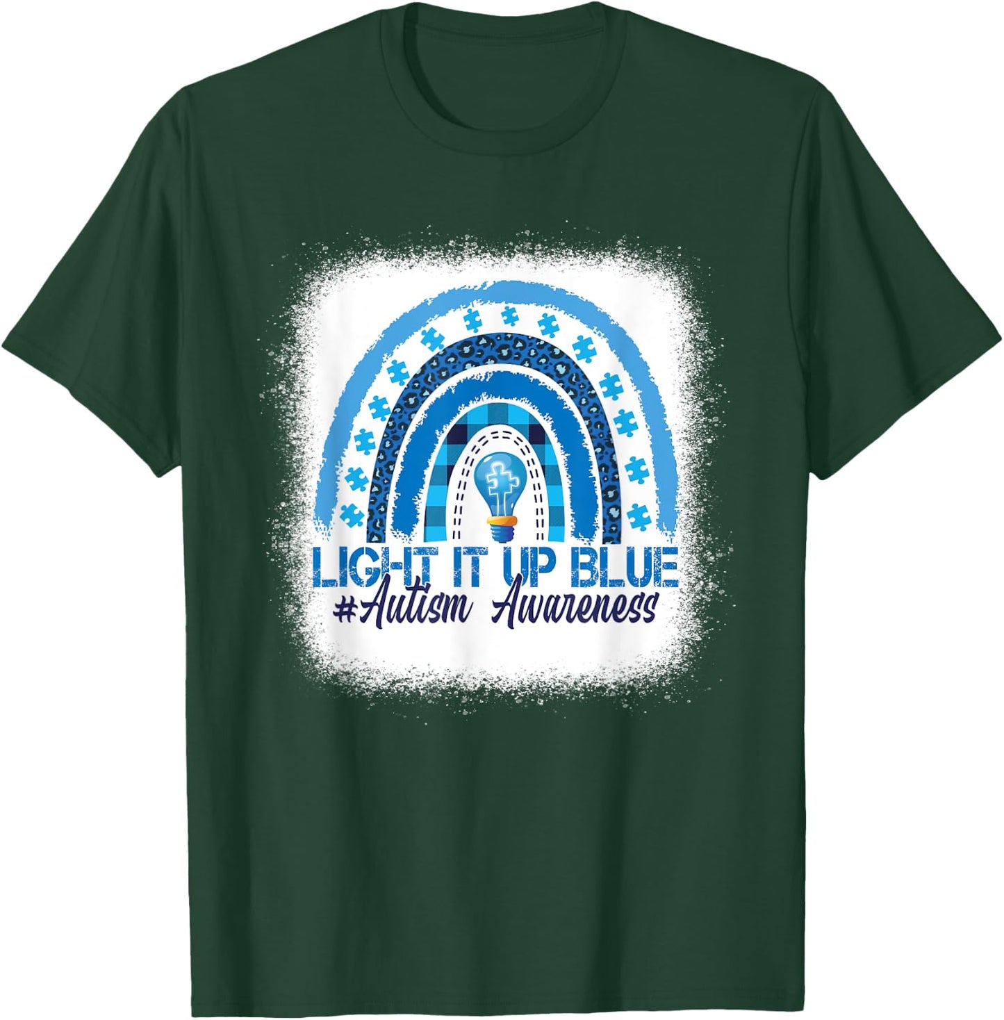 Light It Up Blue Rainbow Bleached Autism Awareness T-Shirt - T-Shirt | Forest