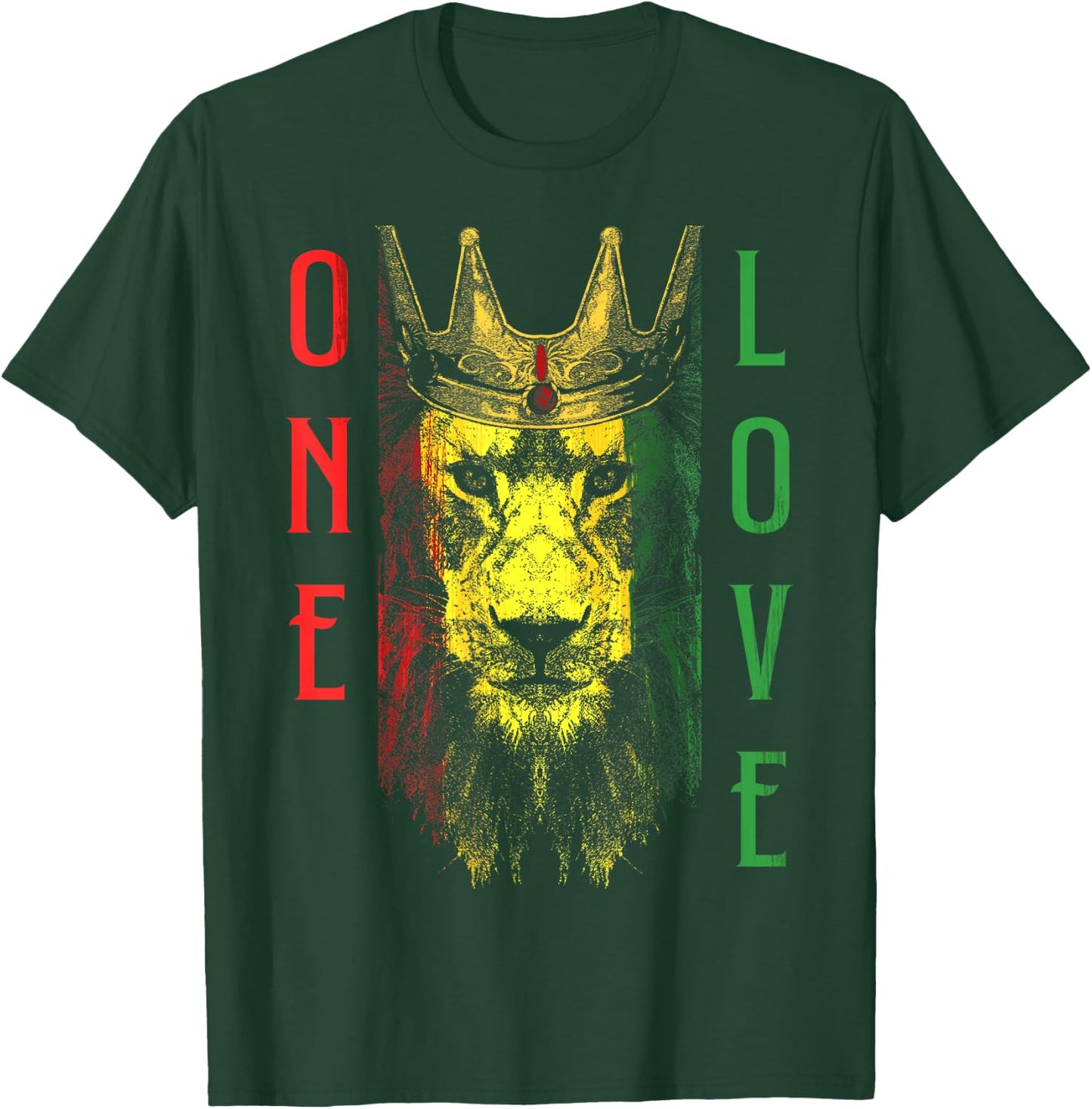 One Love Rasta Lion Jamaican Pride Reggae African T-Shirt - T-Shirt | Forest