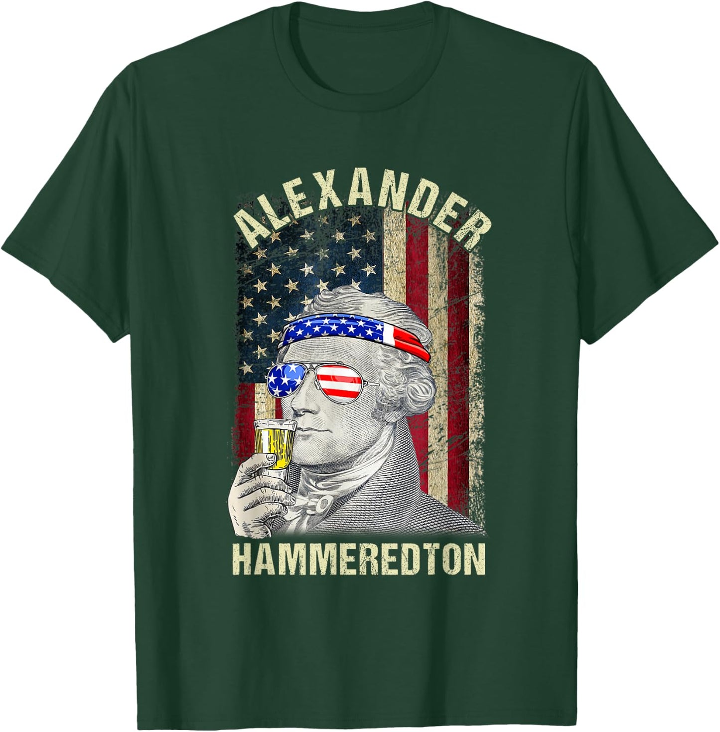 Vintage Alexander Hammeredton Hamiliton USA Flag 4th Of July Men T-Shirt - T-Shirt | Forest