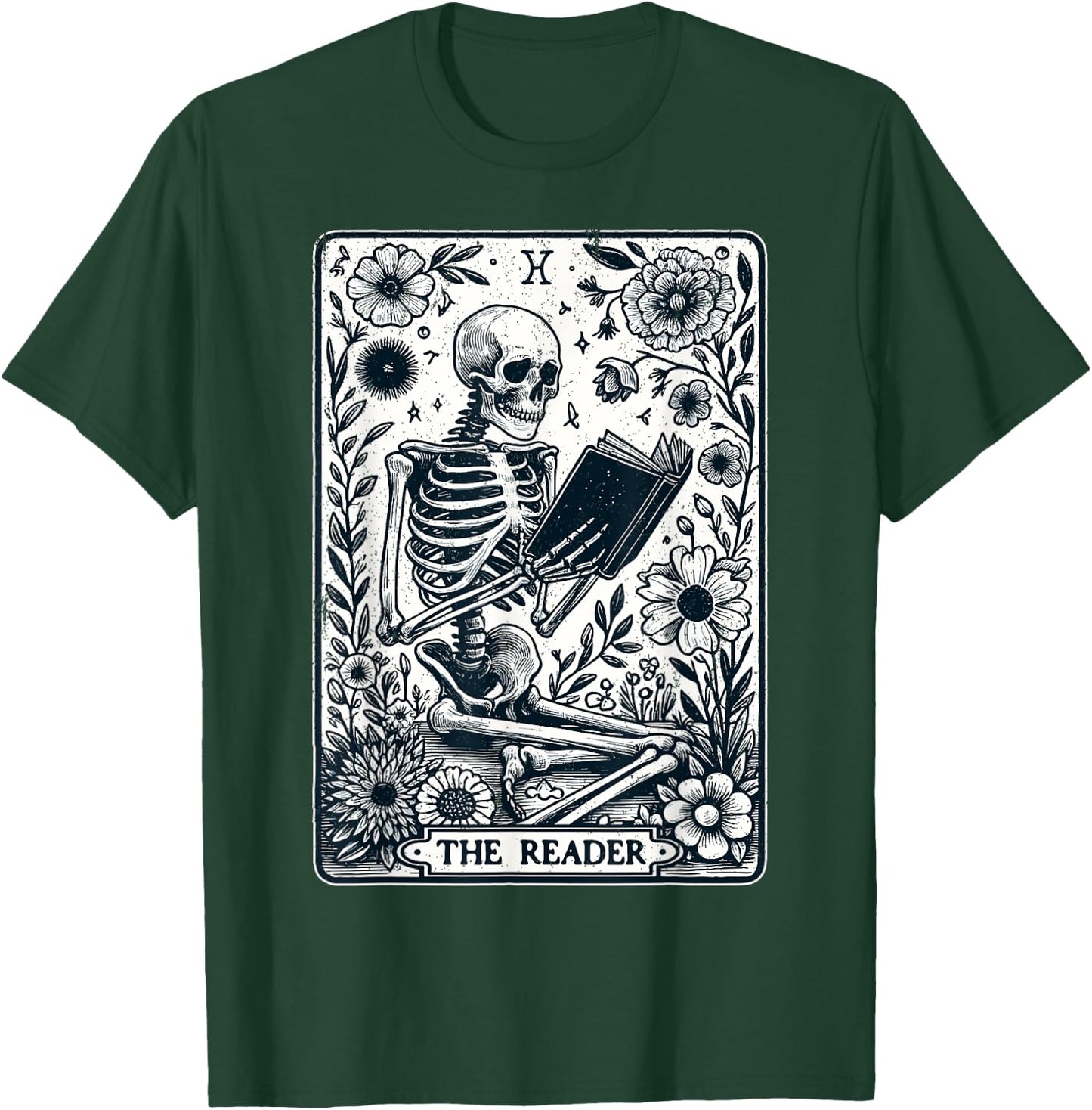The Reader Tarot Card Funny Book Lover Skeleton Reading Book T-Shirt - T-Shirt | Forest