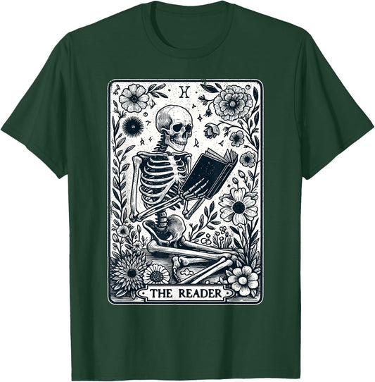 The Reader Tarot Card Funny Book Lover Skeleton Reading Book T-Shirt - T-Shirt | Forest