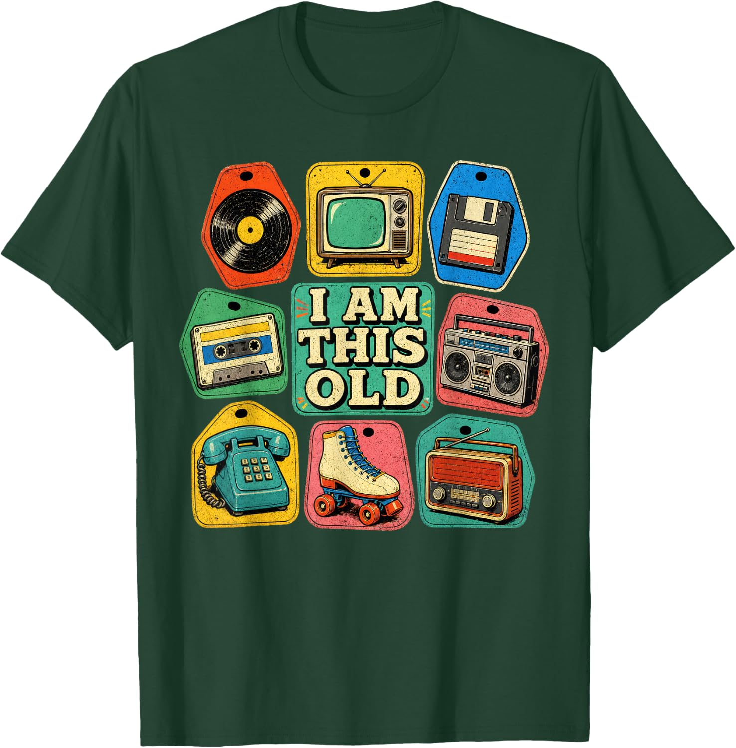 I Am This Old Retro Technology Icons Vintage Media Memories T-Shirt - T-Shirt | Forest