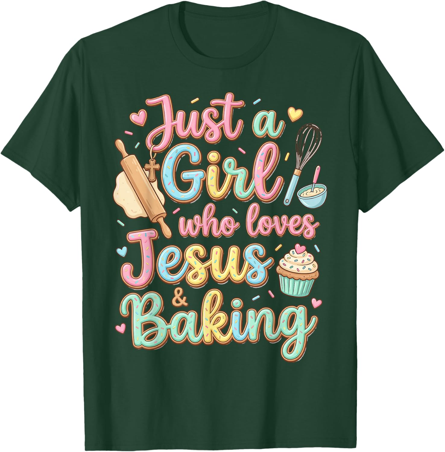 Just a Girl who Loves Jesus and Baking Christian Baker Kids T-Shirt - T-Shirt | Forest