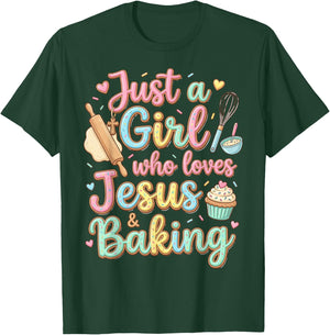 Just a Girl who Loves Jesus and Baking Christian Baker Kids T-Shirt - T-Shirt | Forest
