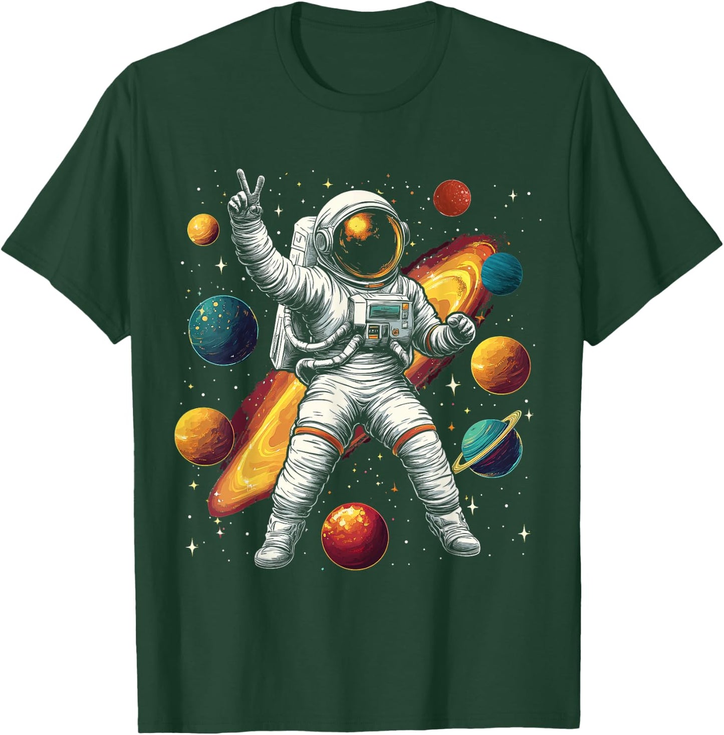 Astronaut Peace Sign Outer Space Cosmic Galaxy Adventure Boy T-Shirt - T-Shirt | Forest
