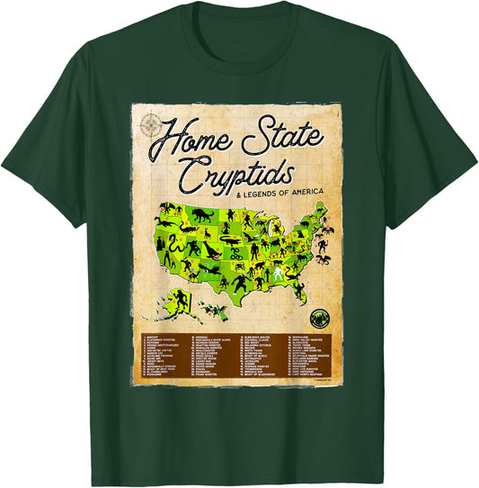 Home State Cryptids & Legends of America Cryptozoology Map T-Shirt - T-Shirt | Forest