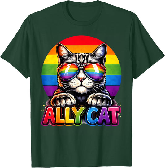 Cute Ally Cat Rainbow Pride Cat Lovers LGBT Men Women T-Shirt - T-Shirt | Forest