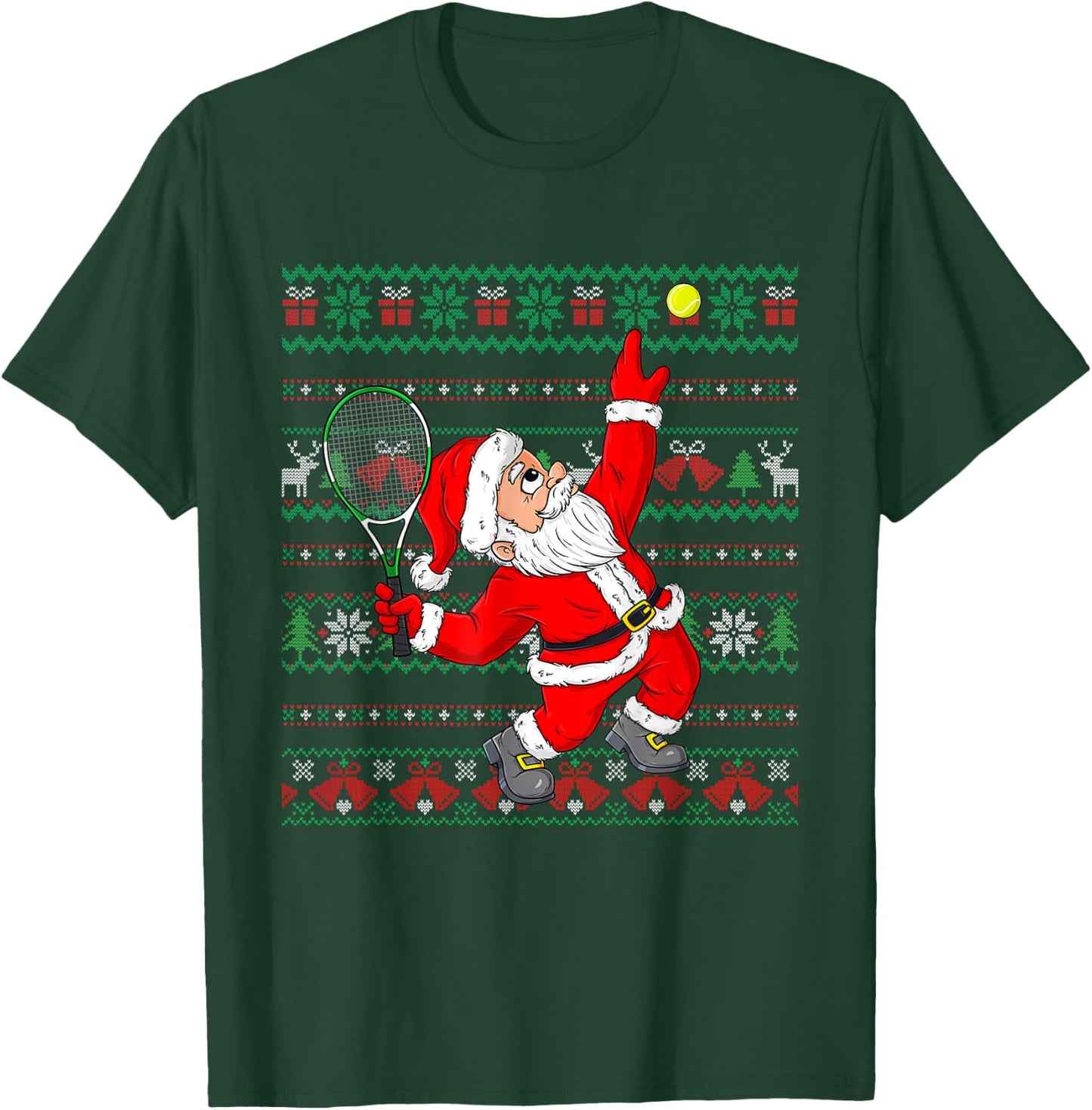 Christmas Santa Claus Tennis Funny Sport Lover Ugly Xmas T-Shirt - T-Shirt | Forest