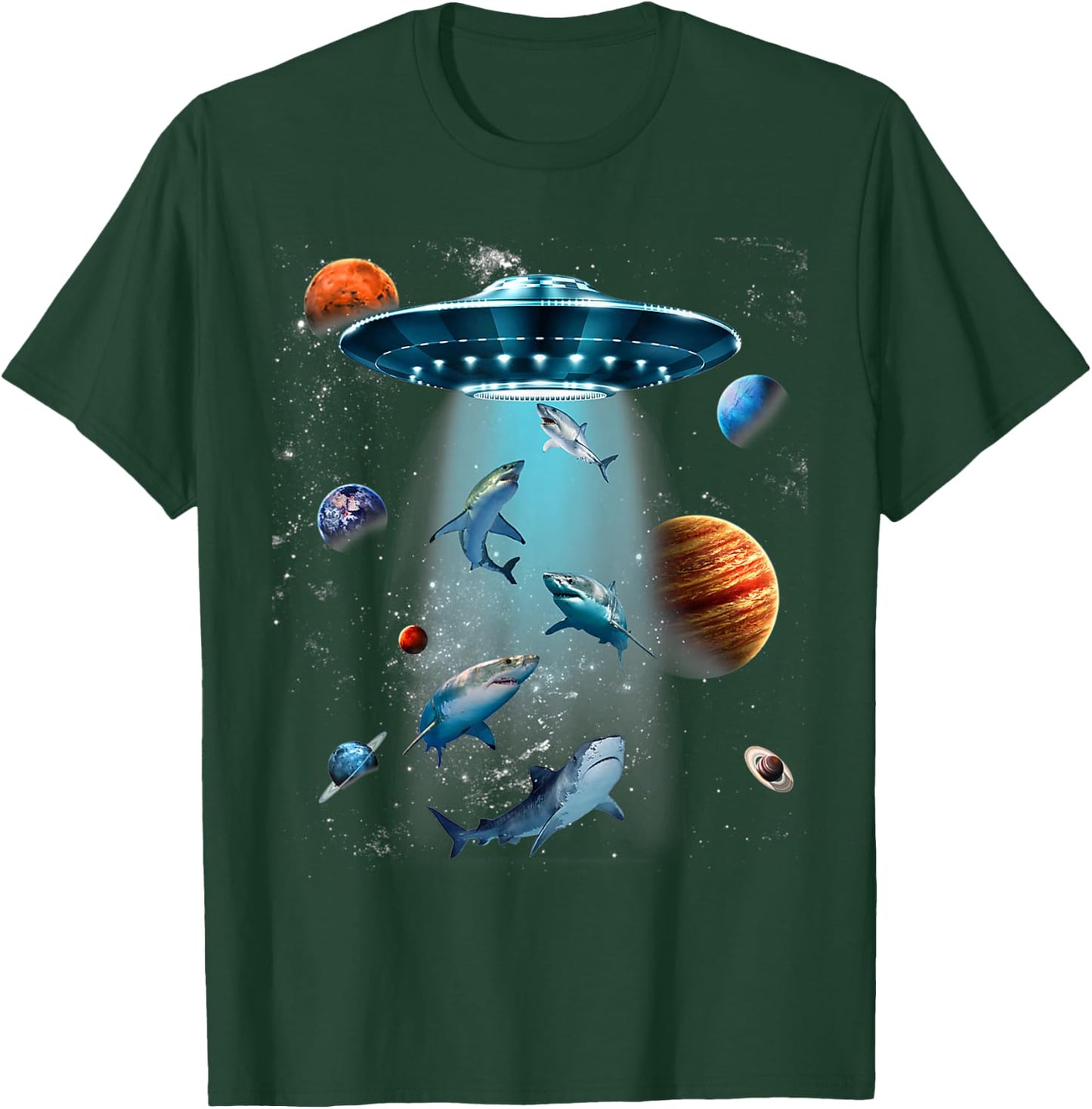 Galaxy Fish Shark Space UFO Alien Stars Sea Ocean Sharks T-Shirt - T-Shirt | Forest