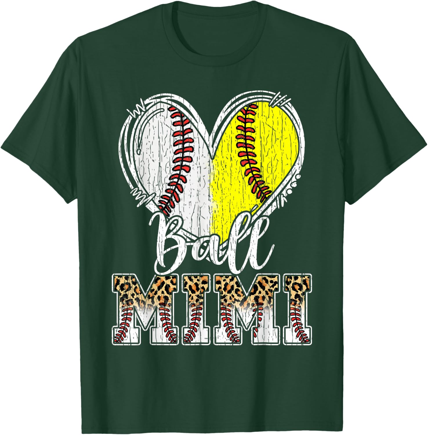 Ball Mimi Heart Baseball Softball Mimi T-Shirt - T-Shirt | Forest