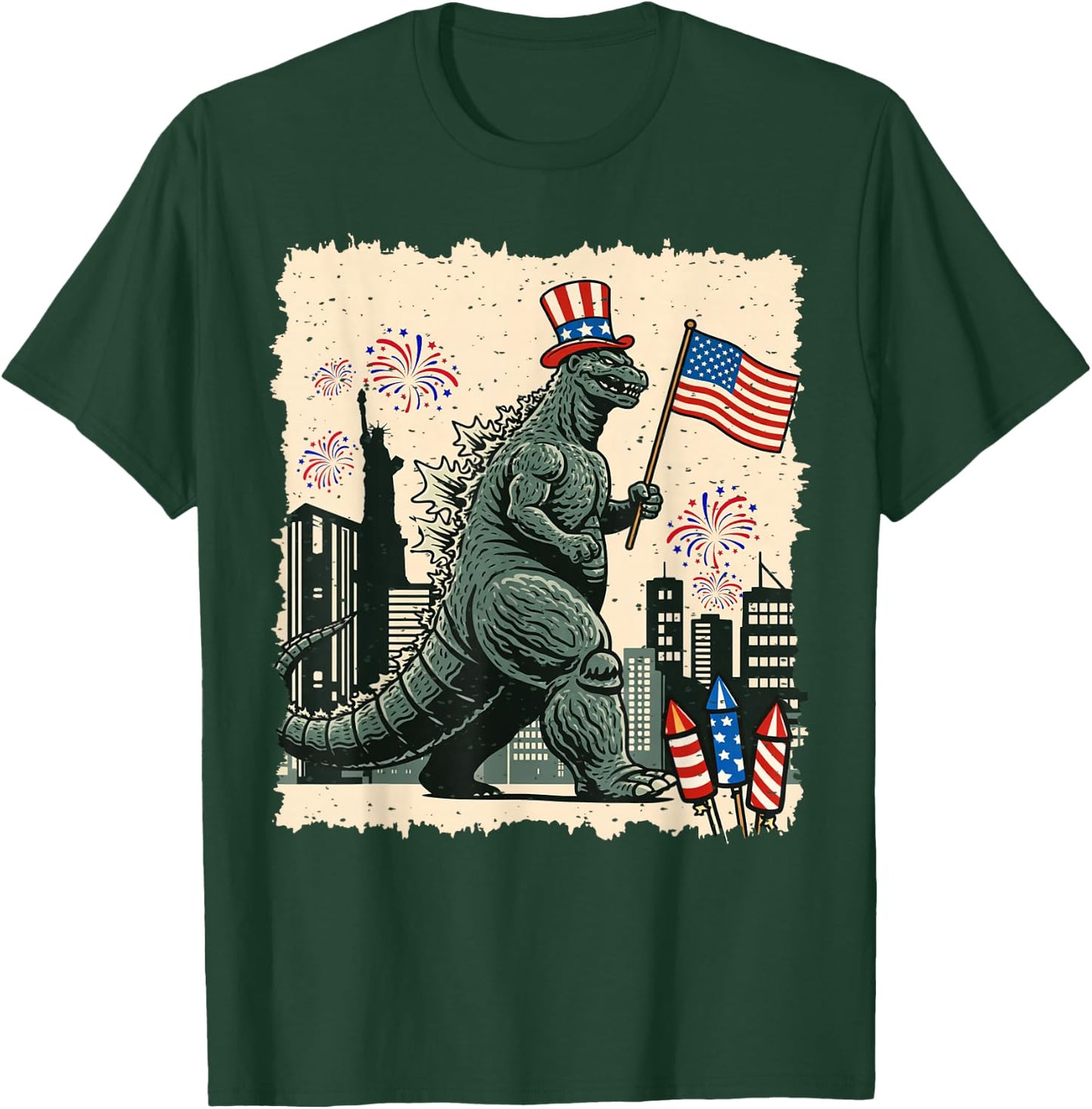 Kaiju Monster Japanese Art USA Flag Patriotic 4th of July T-Shirt - T-Shirt | Forest
