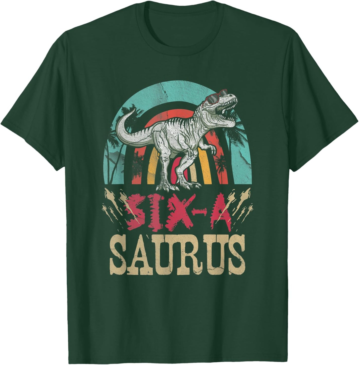 Kids 6 Year Old Dinosaur Birthday 6th T Rex Dino Six Saurus T-Shirt - T-Shirt | Forest