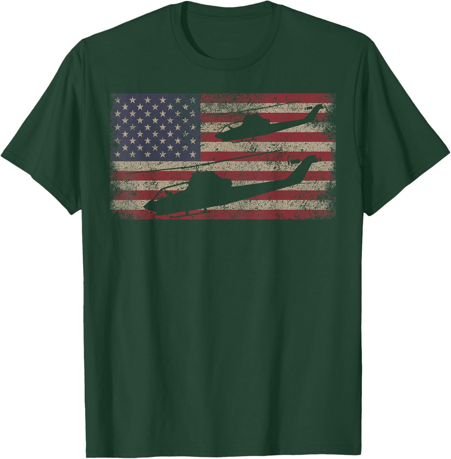AH1 Cobra Helicopter Military USA American Flag T-Shirt - T-Shirt | Forest