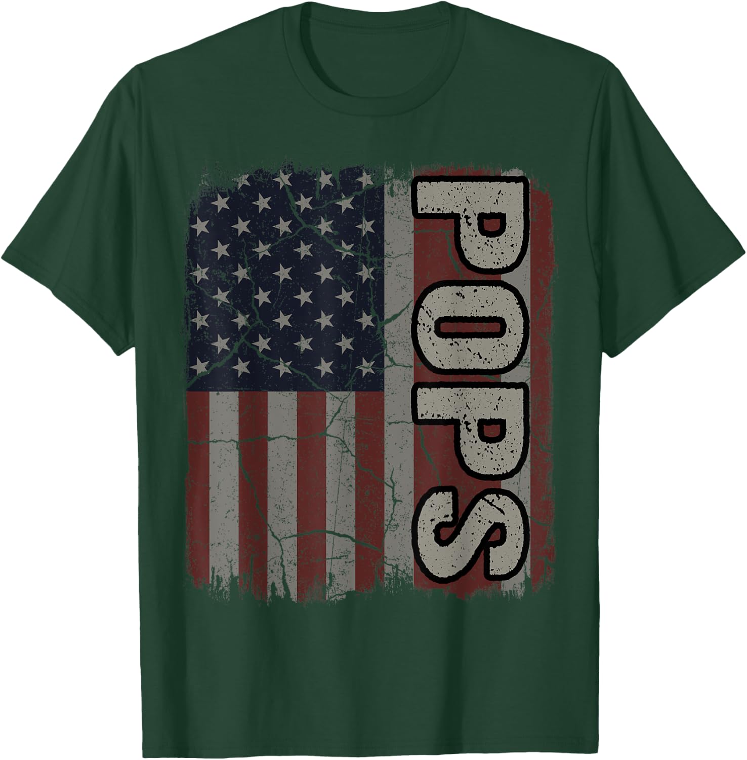 Pops American Flag Vintage Father's Day 4th of July Gift T-Shirt - T-Shirt | Forest