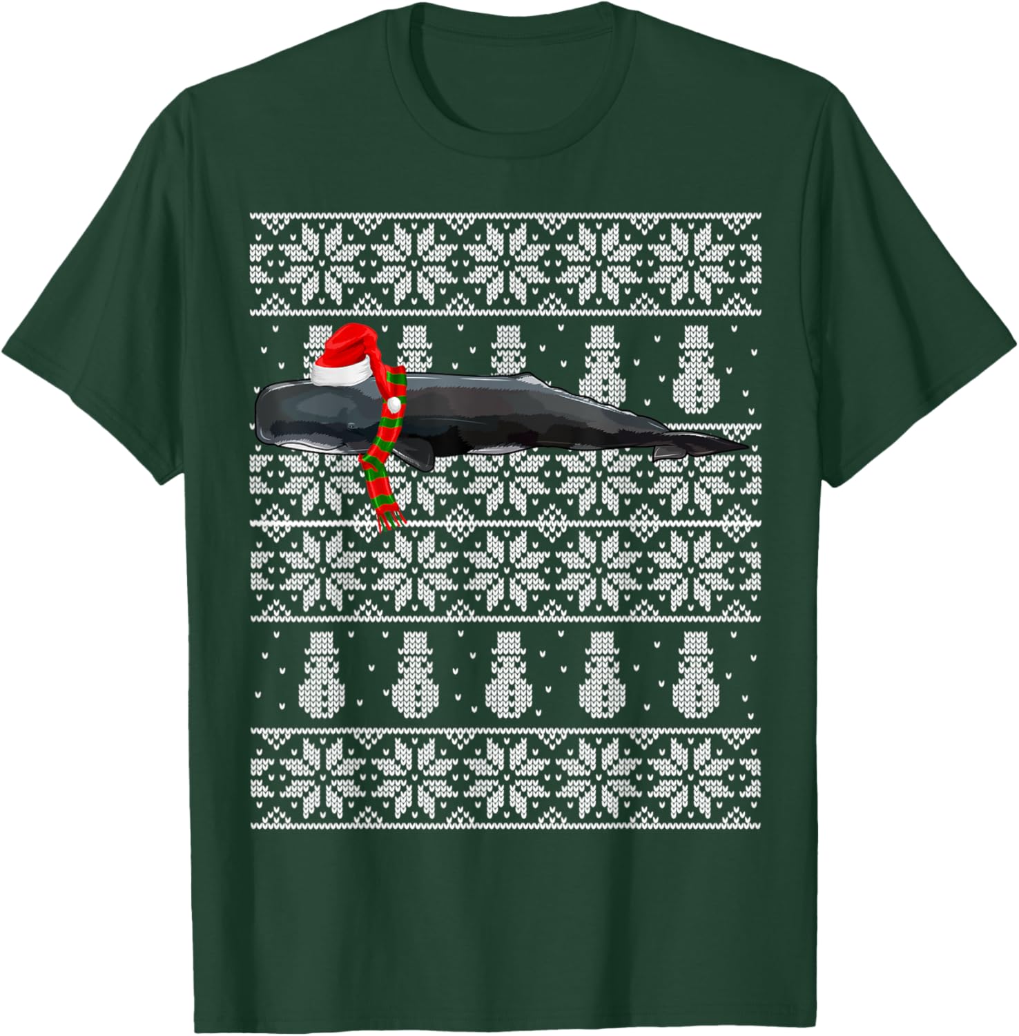 Xmas Santa Hat Sperm Whale Ugly Christmas T-Shirt - T-Shirt | Forest