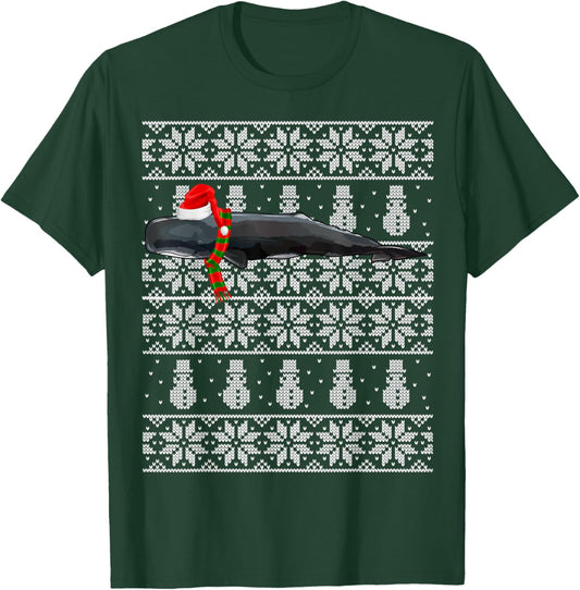 Xmas Santa Hat Sperm Whale Ugly Christmas T-Shirt - T-Shirt | Forest