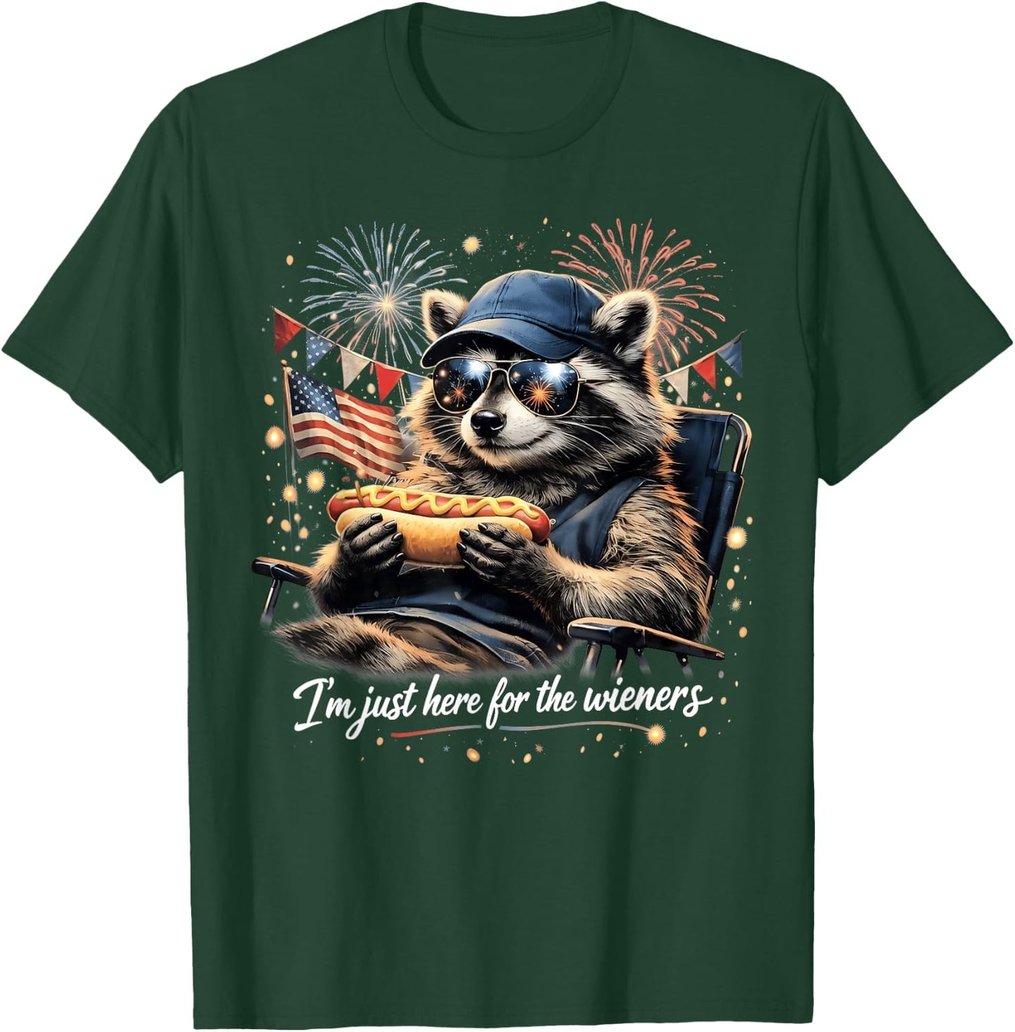 I'm Just Here for the Wieners 4th of July Raccoon Hot Dog T-Shirt - T-Shirt | Forest