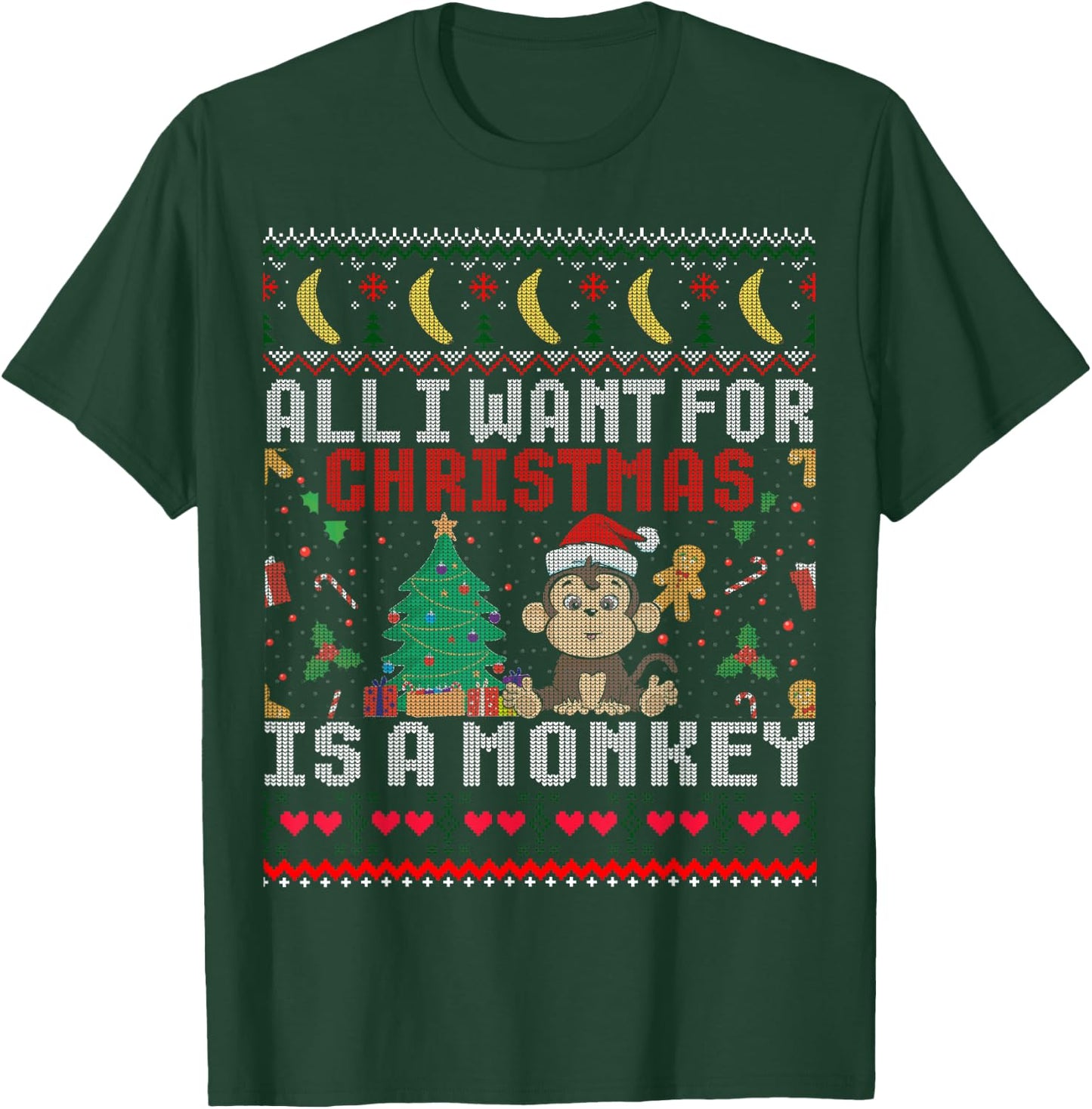 I Want For Christmas Is A Monkey Boy Girl Gift Ugly Sweater T-Shirt - T-Shirt | Forest