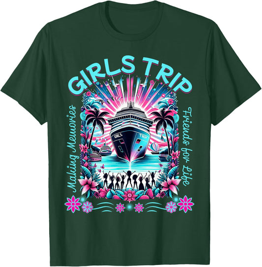 Fun Matching BFF Girls Trip Friends Cruise T-Shirt - T-Shirt | Forest