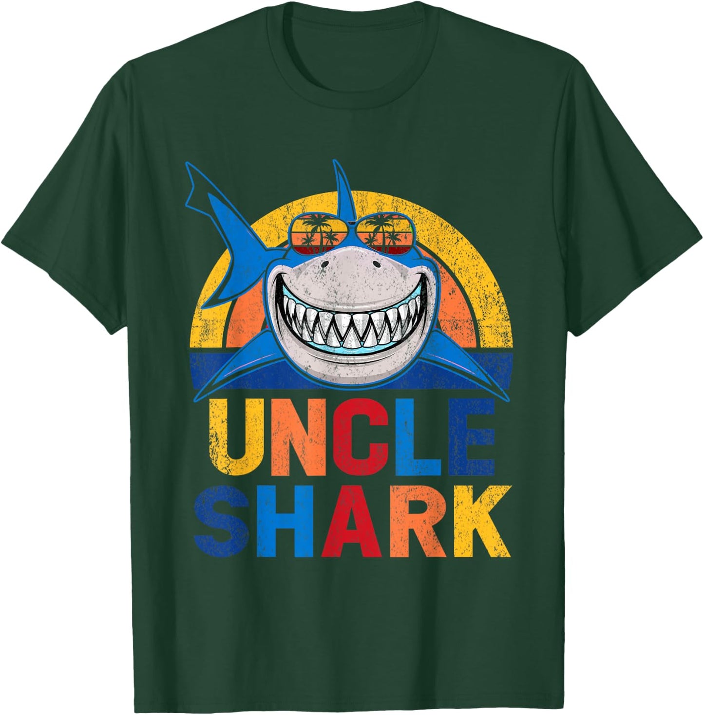 Uncle Shark Retro Pajamas Father Day Uncle Shark T-Shirt - T-Shirt | Forest