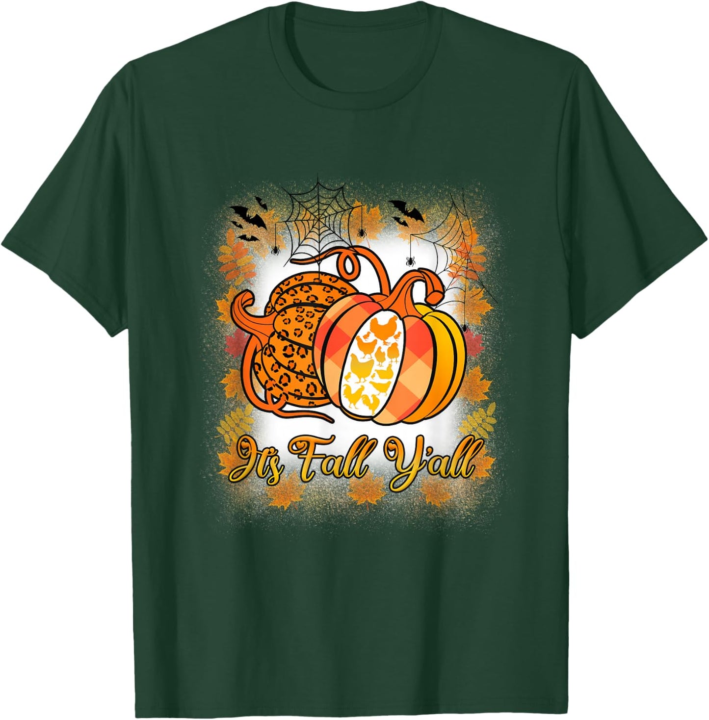 It’s Fall Y’all Pumpkin Leopard Print Chicken Halloween T-Shirt - T-Shirt | Forest