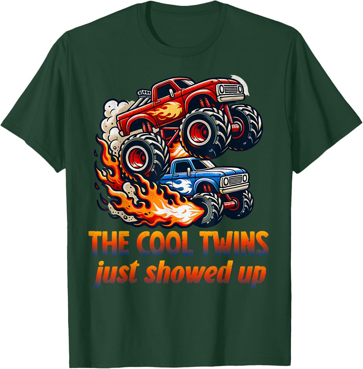 Cool Twins Just Showed Up Retro Monster Trucks Twin Boys T-Shirt - T-Shirt | Forest