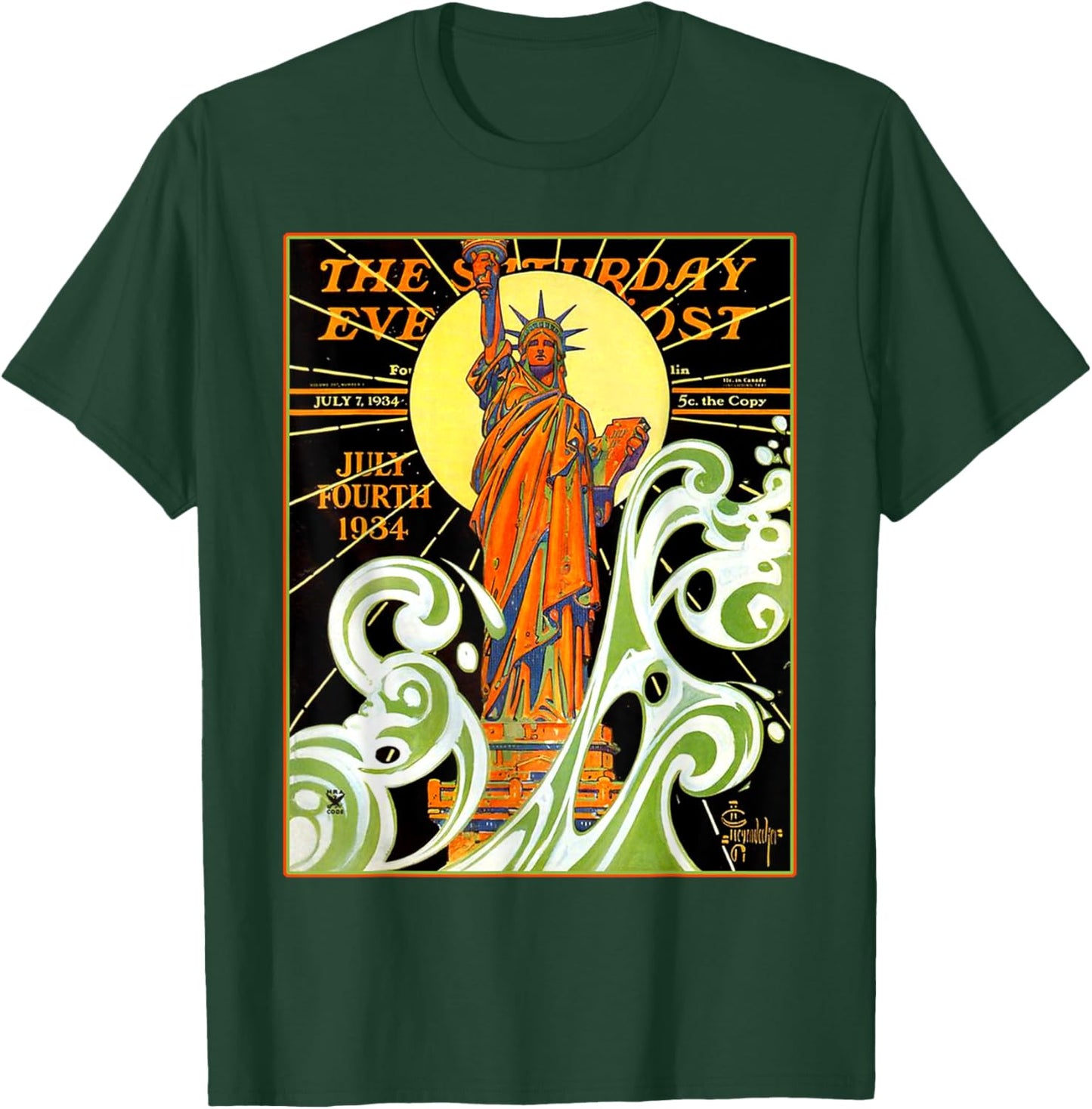 Lady Liberty Statue Of Liberty Waves NYC New York Vintage T-Shirt - T-Shirt | Forest