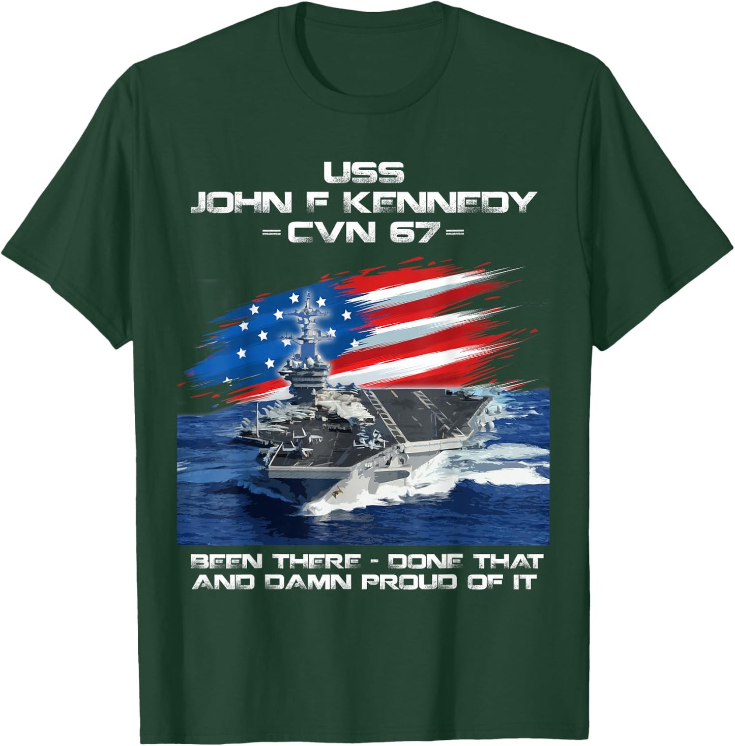 USS John F Kennedy CV 67 Aircraft Carrier Veteran USA Flag T-Shirt - T-Shirt | Forest