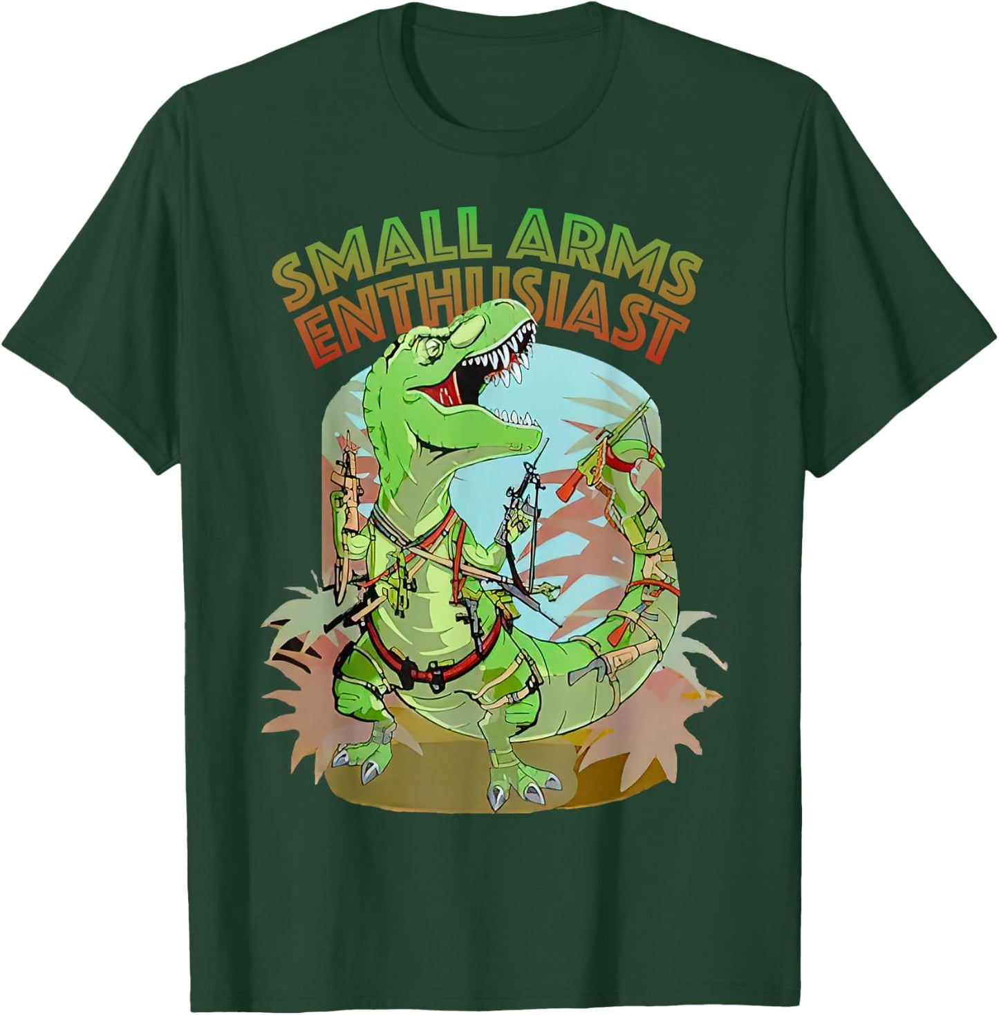 Small Arms Enthusiast Funny T-rex Dinosaur Gun T-Shirt - T-Shirt | Forest