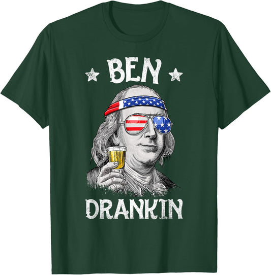 Ben Drankin 4th of July Benjamin Franklin Men Women USA Flag T-Shirt - T-Shirt | Forest