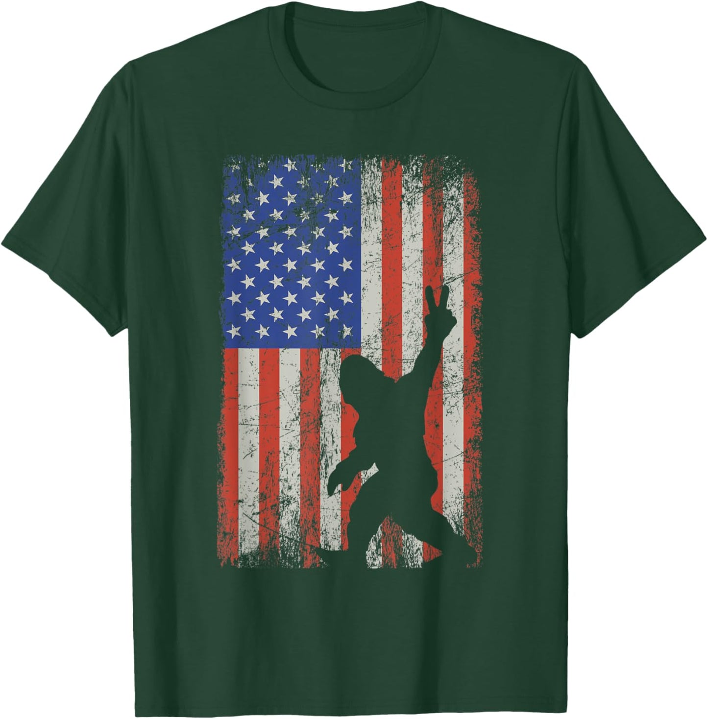 Bigfoot Sasquatch Rock and Roll American Flag 4th of July Women Kids Men T-Shirt - T-Shirt | Forest