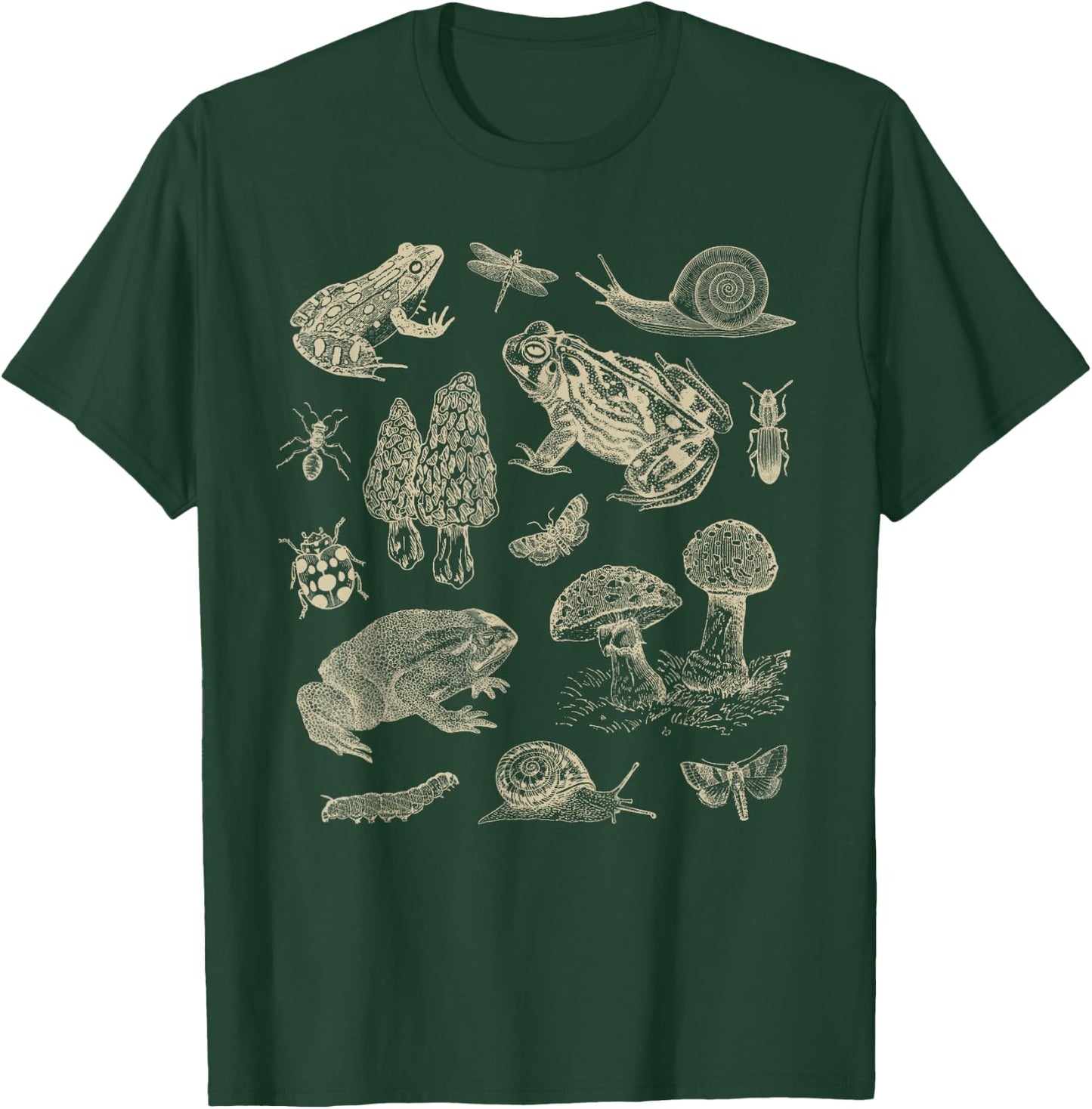 Frog Mushroom 90s Vintage Dark Academia Aesthetic Biology T-Shirt - T-Shirt | Forest