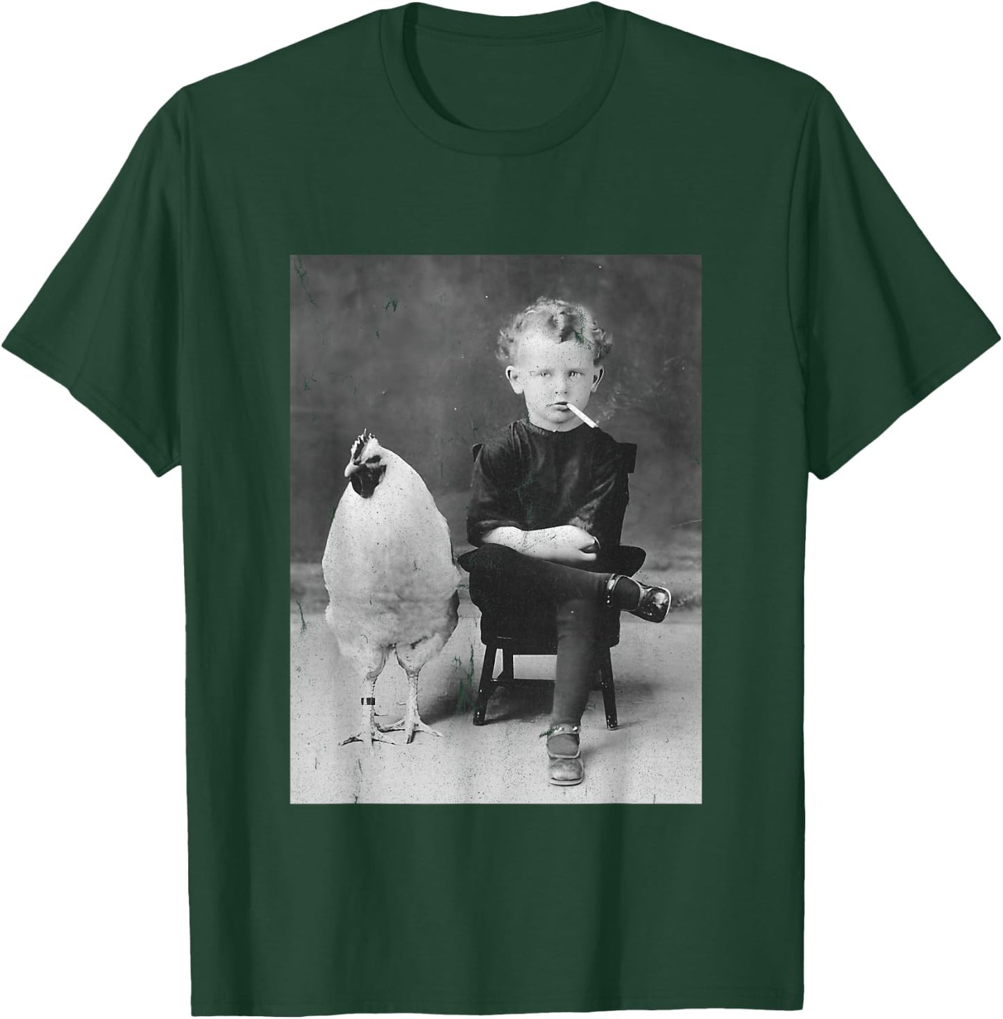 Smoking Boy With Chicken Vintage Bizarre Weird T-Shirt - T-Shirt | Forest