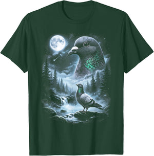 Pigeon Howling at Moon 90's Retro Birdwatcher T-Shirt - T-Shirt | Forest