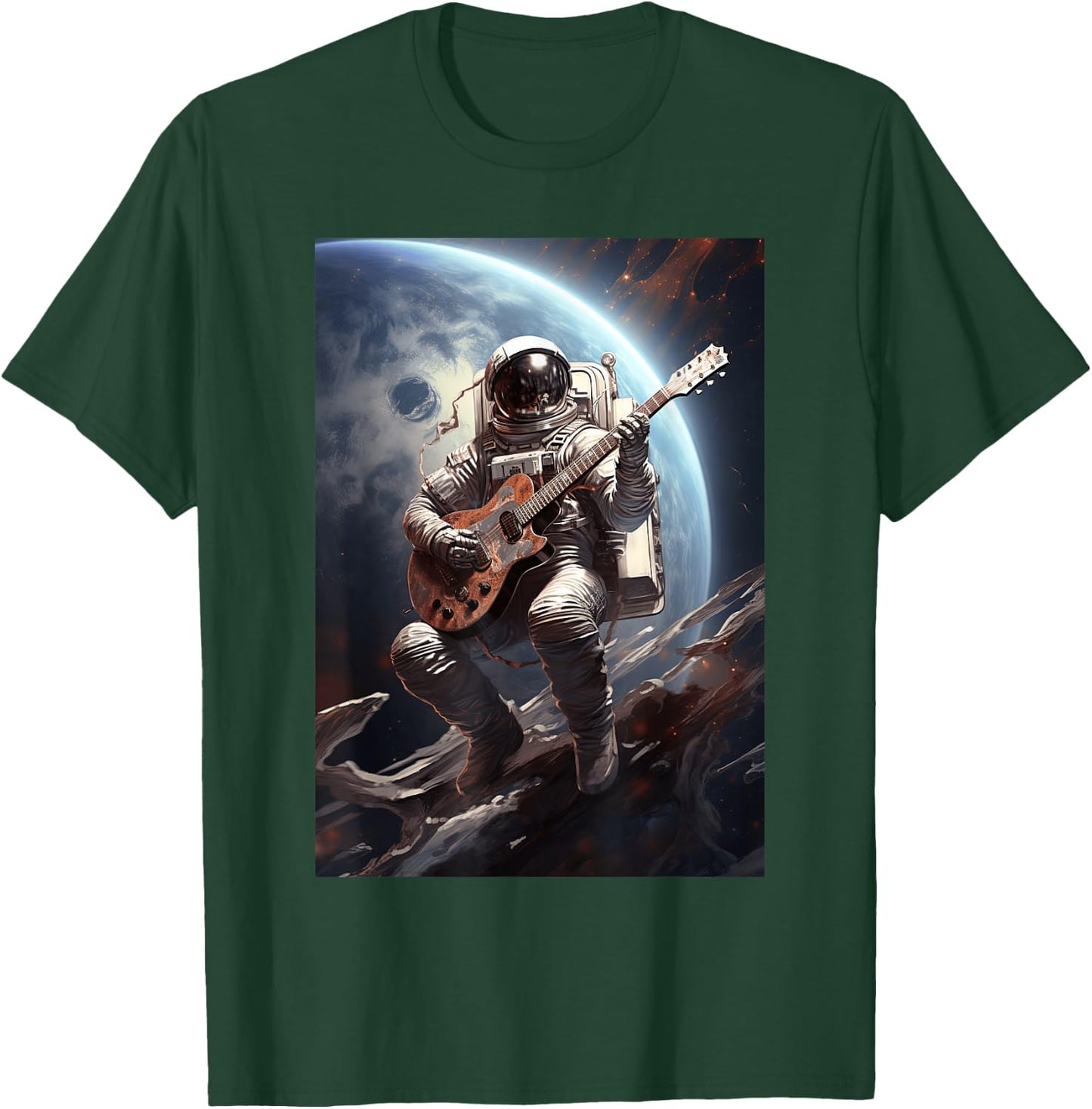 Astronaut Playing Guitar With A Space With Spaceship T-Shirt - T-Shirt | Forest
