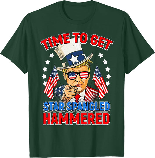 Time To Get Star Spangled Hammered, Trump 4Th Of July T-Shirt - T-Shirt | Forest