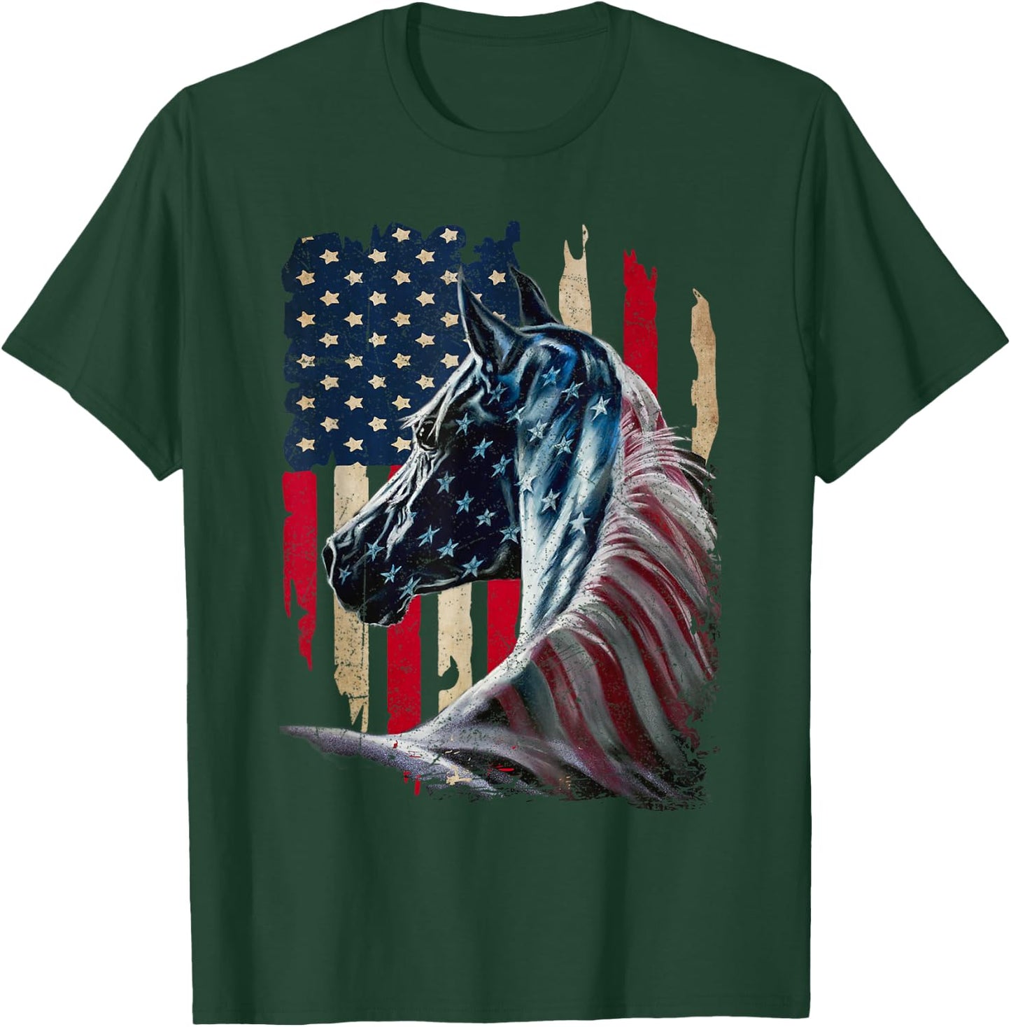 Patriotic Horse American Flag - Horse Vintage Small T-Shirt - T-Shirt | Forest