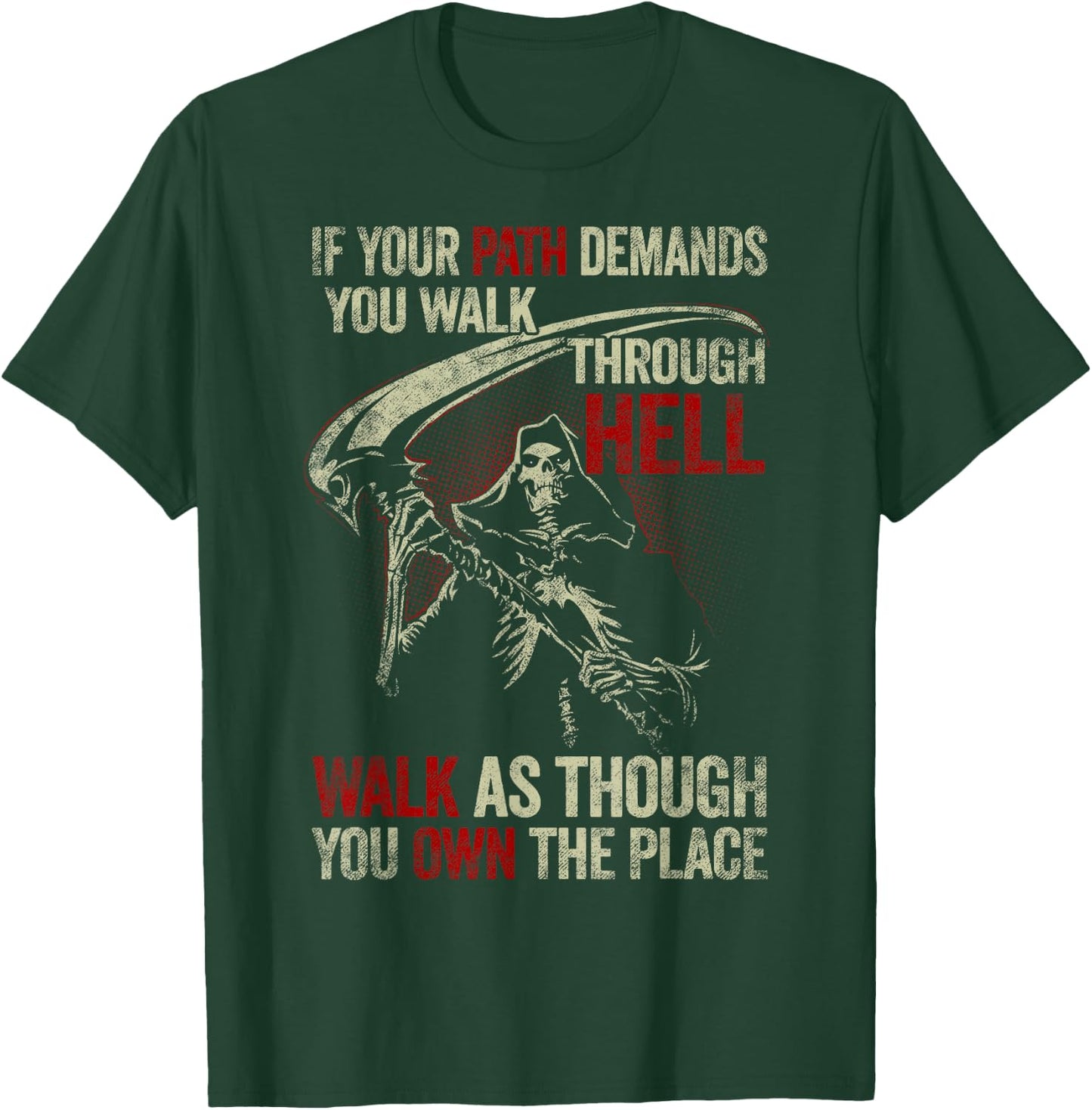 If Your Path Demands You Walk Through Hell Skeleton USA Flag T-Shirt - T-Shirt | Forest
