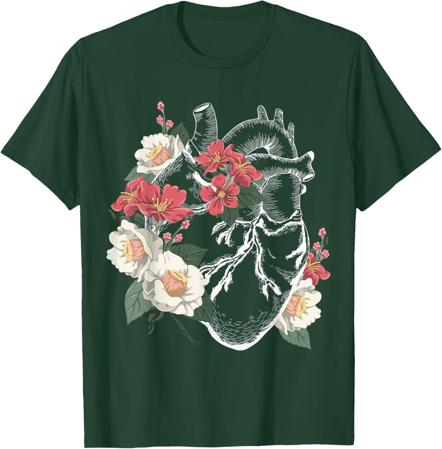 Anatomical Heart Shirt Floral Organ Cardiology Cardiac Nurse T-Shirt - T-Shirt | Forest