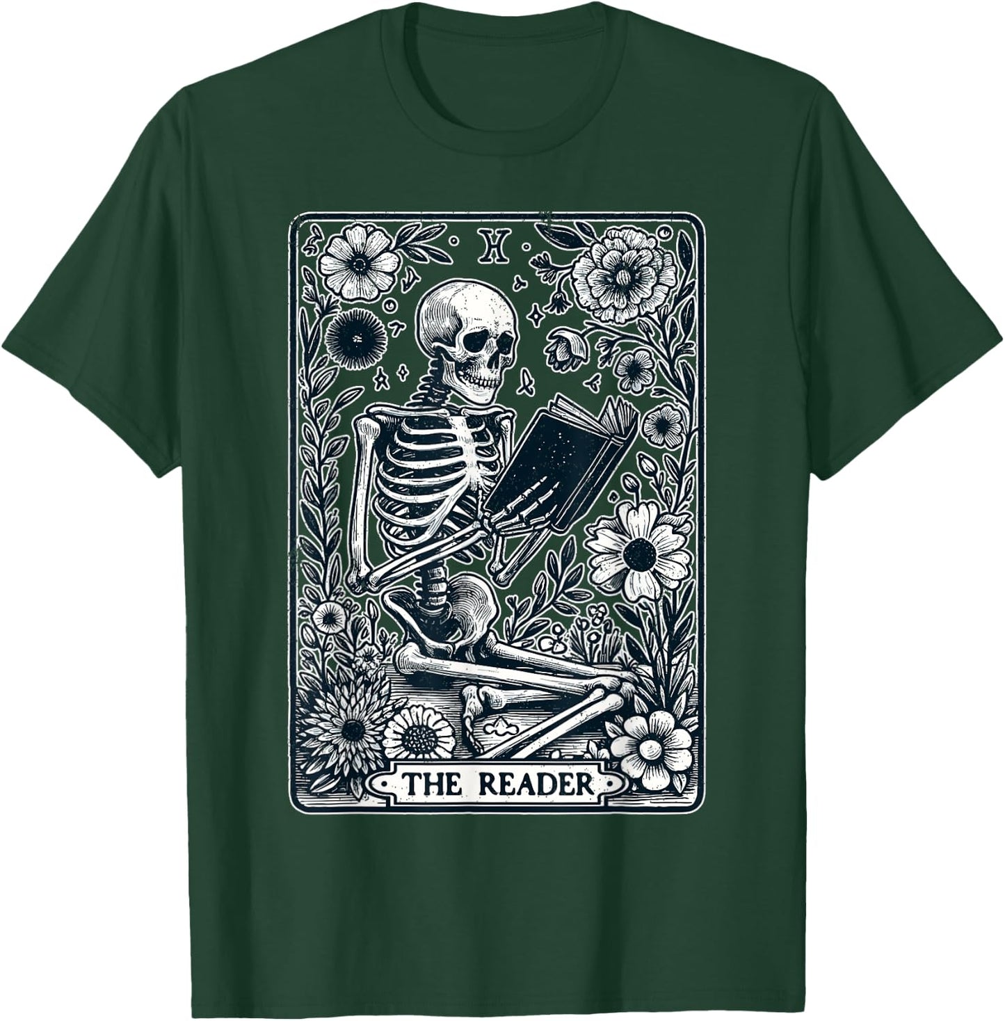 The Reader Tarot Card Skeleton Reading Book Funny Books T-Shirt - T-Shirt | Forest