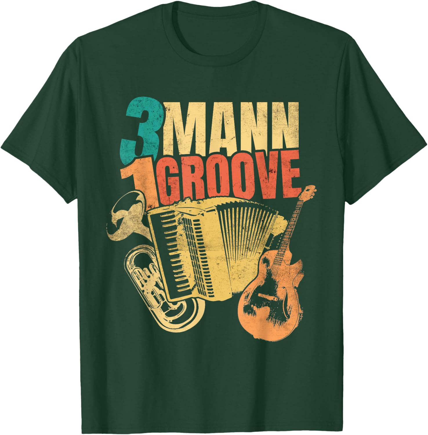 Oberkrainer Bellfront Baritone Accordion Guitar Retro T-Shirt - T-Shirt | Forest