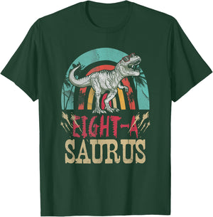 Kid 8 Year Old Dinosaur Birthday 8th T Rex Dino Eight Saurus T-Shirt - T-Shirt | Forest