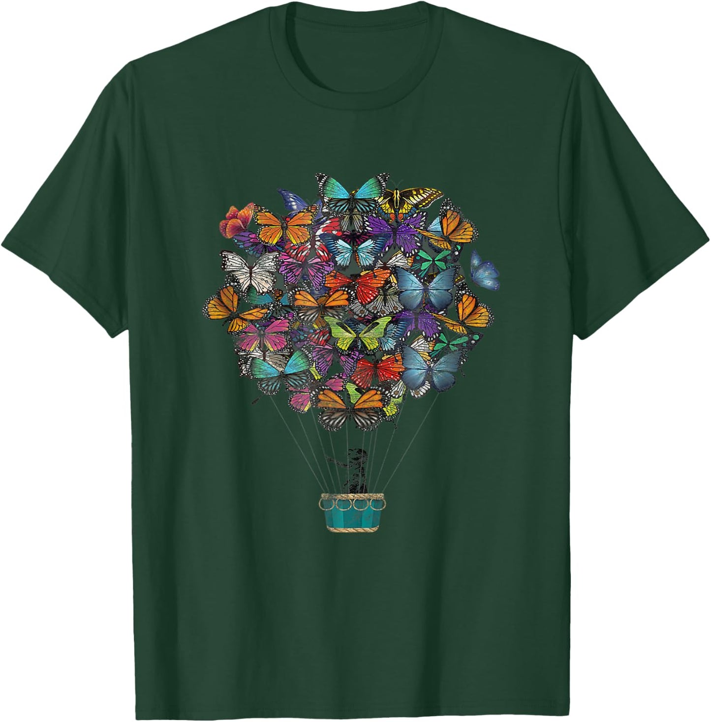 Multicolored Morpho Butterflies Hot-Air Balloon Print T-Shirt - T-Shirt | Forest
