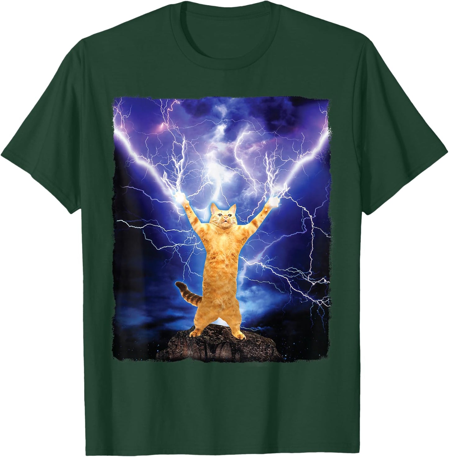 Cat Merch Funny Cat Lightning Thunderbolt On Mountain T-Shirt - T-Shirt | Forest