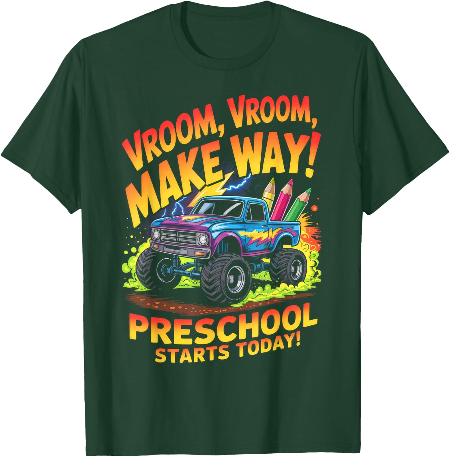 Back to School Preschool Pre-K Monster Truck First Day Boys T-Shirt - T-Shirt | Forest