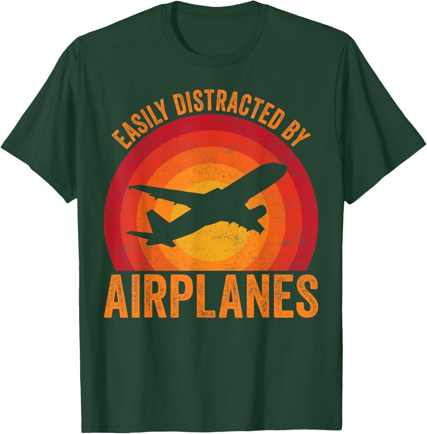 Easily Distracted By Airplanes Lover Aviation Pilot Airplane T-Shirt - T-Shirt | Forest