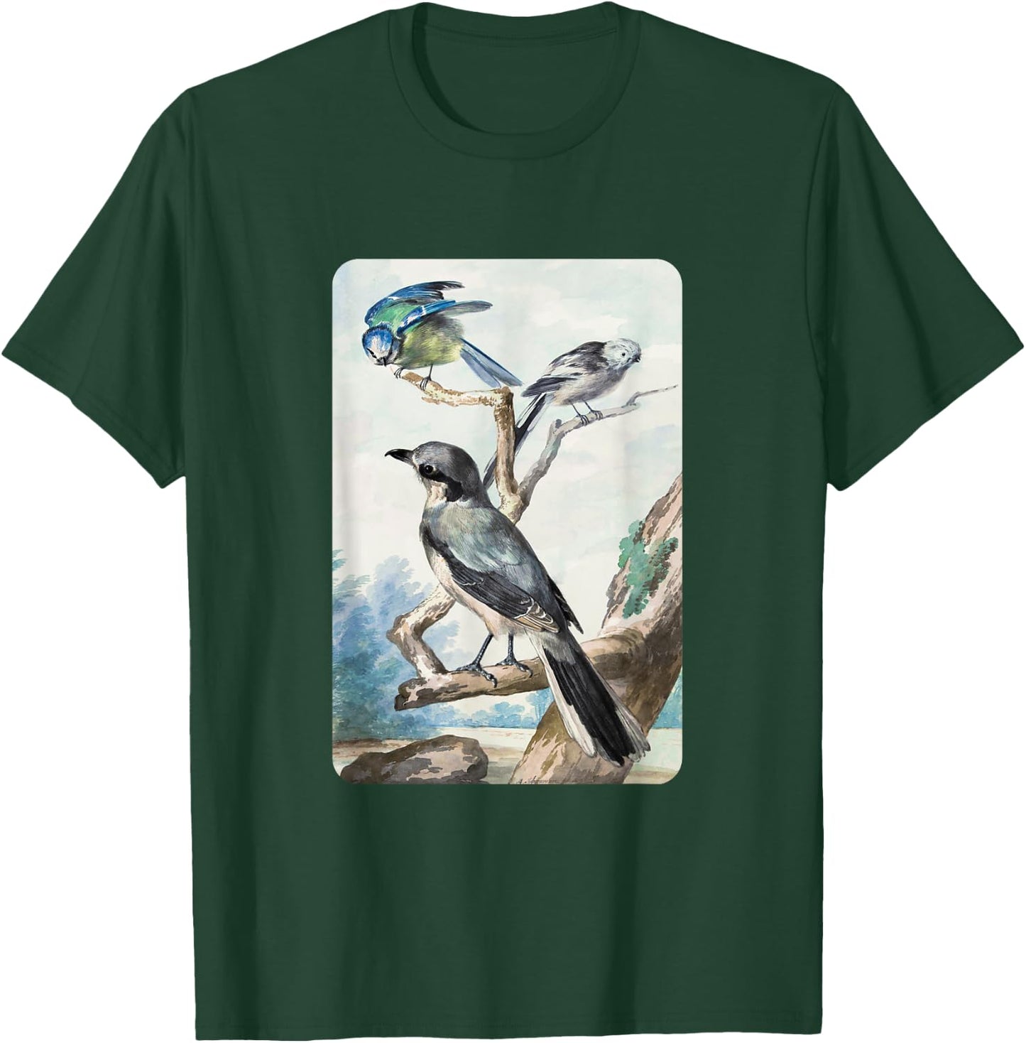 Long-tailed Tit Blue Tit and Great Shrike By Aert Schouman T-Shirt - T-Shirt | Forest