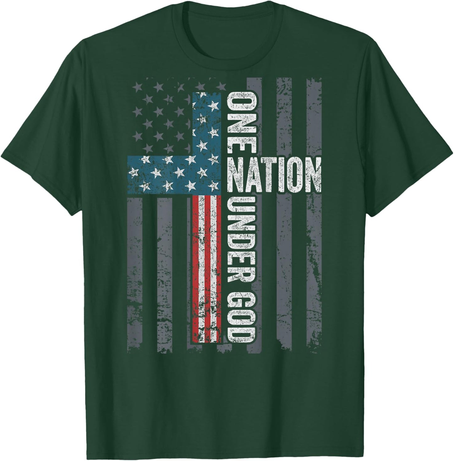 ONE NATION UNDER GOD - USA Cross Flag Christian - ON BACK T-Shirt - T-Shirt | Forest